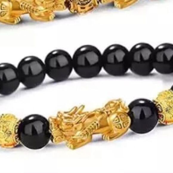 💜 Black Obsidian Feng Shui Wealth Charm Bracelet - Picture 3 of 6